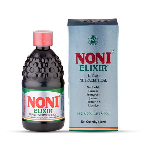 Noni Elixir - D Plus Diabetic Healthy Juice, Immunity Booster, Natural Detoxifier Noni Juice, 500 ml - Product Box - www.nonielixir.com